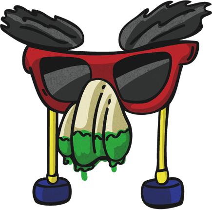 Mask with nose slimy nose, semi-hipster glasses, and eyebrows, on two poles