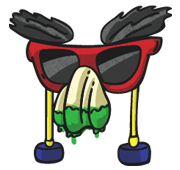 Mask with nose slimy nose, semi-hipster glasses, and eyebrows, on two poles