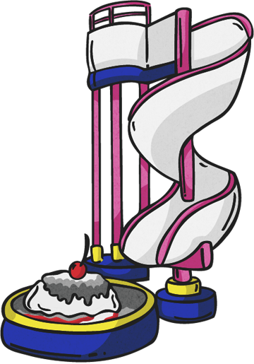 Sliding tunnel than points to a pice of cake