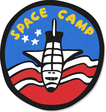 Illustration of a NASA-type space shuttle on a stylized american flag